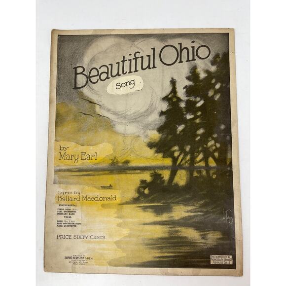 1918 Beautiful Ohio Song Sheet Music by Mary Earl - Picture 1 of 9